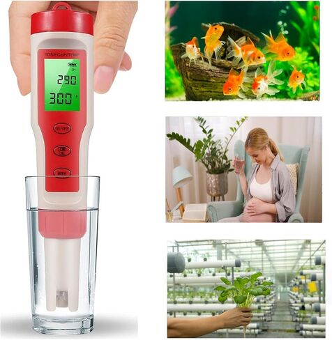TDS Meter Digital Water Tester, Jakeloo 4-in-1 pH TDS EC Temp Water Tester for Drinking Water pH Meter for Water Tester High Accuracy, Ideal for Pool/Aquarium/Water/Wine (Red) in Saudi Arabia