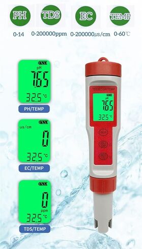 TDS Meter Digital Water Tester, Jakeloo 4-in-1 pH TDS EC Temp Water Tester for Drinking Water pH Meter for Water Tester High Accuracy, Ideal for Pool/Aquarium/Water/Wine (Red) in Saudi Arabia