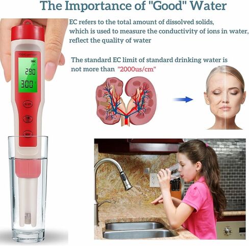 TDS Meter Digital Water Tester, Jakeloo 4-in-1 pH TDS EC Temp Water Tester for Drinking Water pH Meter for Water Tester High Accuracy, Ideal for Pool/Aquarium/Water/Wine (Red) in Saudi Arabia