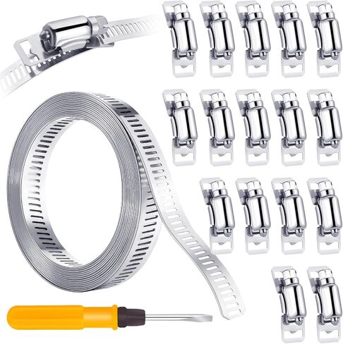 مجموعة متنوعة من مشابك خرطوم الفولاذ المقاوم للصدأ 304 قابلة للتعديل، ربط معدني بطول 32 قدمًا مع فتحات + 16 مثبتًا أقوى، مشابك خرطوم ترس دودي مع مفك براغي لأنابيب وكابلات السيارات in Kuwait