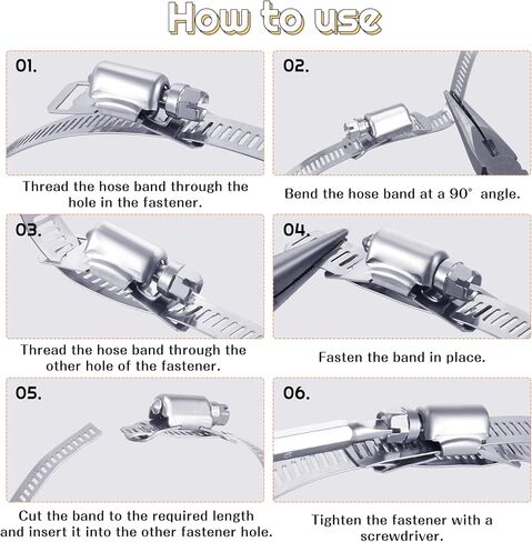 مجموعة متنوعة من مشابك خرطوم الفولاذ المقاوم للصدأ 304 قابلة للتعديل، ربط معدني بطول 32 قدمًا مع فتحات + 16 مثبتًا أقوى، مشابك خرطوم ترس دودي مع مفك براغي لأنابيب وكابلات السيارات in Kuwait