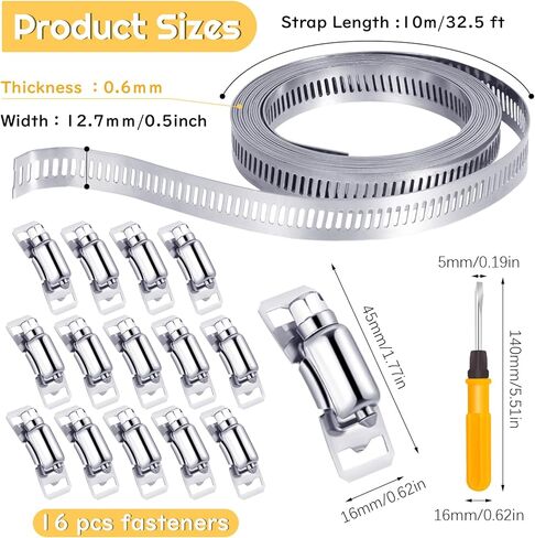 مجموعة متنوعة من مشابك خرطوم الفولاذ المقاوم للصدأ 304 قابلة للتعديل، ربط معدني بطول 32 قدمًا مع فتحات + 16 مثبتًا أقوى، مشابك خرطوم ترس دودي مع مفك براغي لأنابيب وكابلات السيارات in Kuwait