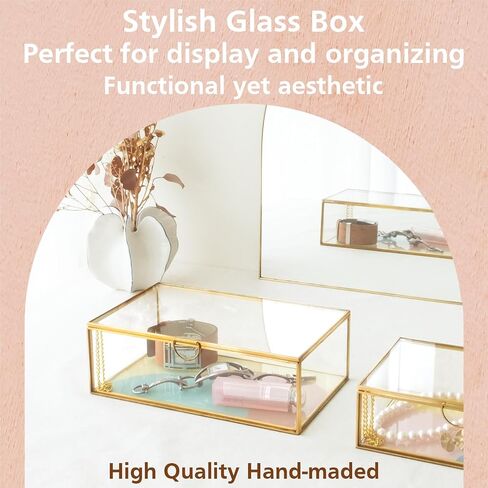 Glass Box, Color Geometry Design, Display Organizer with Hinged Lid, Keepsake Box for Storage Jewelry, Watches, Wedding Cards, Photos, Cosmetics. Rectangle (Large) in Saudi Arabia