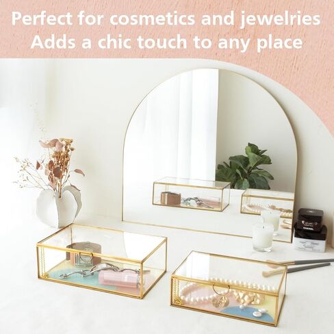 Glass Box, Color Geometry Design, Display Organizer with Hinged Lid, Keepsake Box for Storage Jewelry, Watches, Wedding Cards, Photos, Cosmetics. Rectangle (Large) in Saudi Arabia