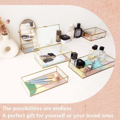 Glass Box, Color Geometry Design, Display Organizer with Hinged Lid, Keepsake Box for Storage Jewelry, Watches, Wedding Cards, Photos, Cosmetics. Rectangle (Large) in Saudi Arabia