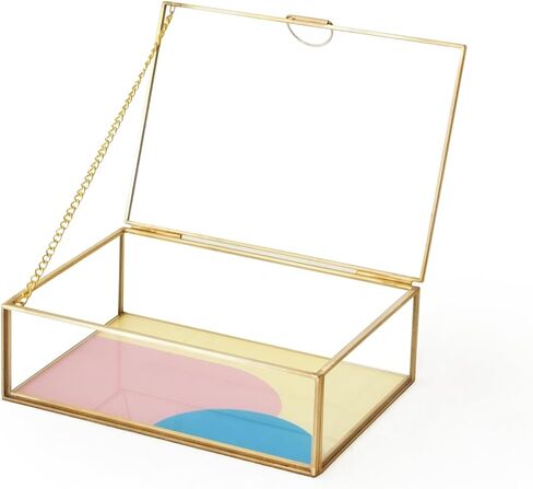 Glass Box, Color Geometry Design, Display Organizer with Hinged Lid, Keepsake Box for Storage Jewelry, Watches, Wedding Cards, Photos, Cosmetics. Rectangle (Large) in Saudi Arabia