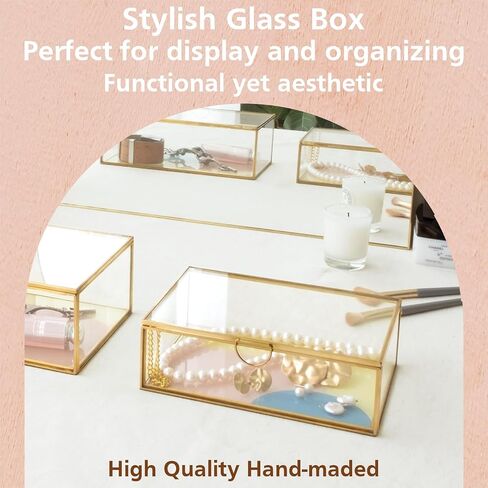 Glass Box, Color Geometry Design, Display Organizer with Hinged Lid, Keepsake Box for Storage Jewelry, Watches, Wedding Cards, Photos, Cosmetics. Rectangle (Large) in Saudi Arabia