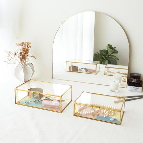 Glass Box, Color Geometry Design, Display Organizer with Hinged Lid, Keepsake Box for Storage Jewelry, Watches, Wedding Cards, Photos, Cosmetics. Rectangle (Large) in Saudi Arabia