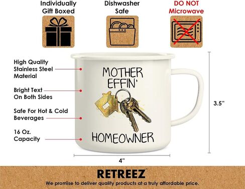 Retreez Mother Effin Homeowner New Housewarming 16 Oz Enamel Stainless Steel Metal Camping Campfire Coffee Mug - Funny Sarcasm Inspirational birthday gifts for friends, coworkers, dad mom her him in Saudi Arabia
