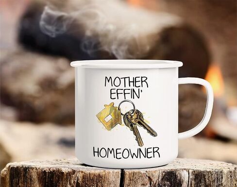 Retreez Mother Effin Homeowner New Housewarming 16 Oz Enamel Stainless Steel Metal Camping Campfire Coffee Mug - Funny Sarcasm Inspirational birthday gifts for friends, coworkers, dad mom her him in Saudi Arabia
