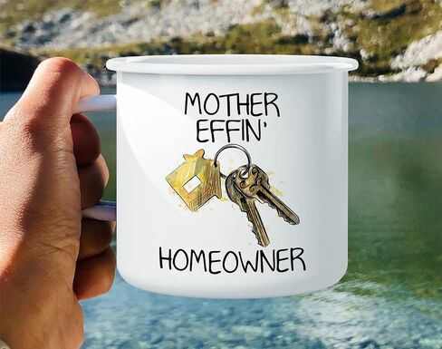 Retreez Mother Effin Homeowner New Housewarming 16 Oz Enamel Stainless Steel Metal Camping Campfire Coffee Mug - Funny Sarcasm Inspirational birthday gifts for friends, coworkers, dad mom her him in Saudi Arabia