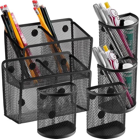 6 Pack Magnetic Pencil Holder Metal Magnet Locker Organizers Magnet Mesh Basket Storage Desk Organizers Magnets Pen Holder Locker Accessories for School Whiteboard Refrigerator Office Supplies in Saudi Arabia