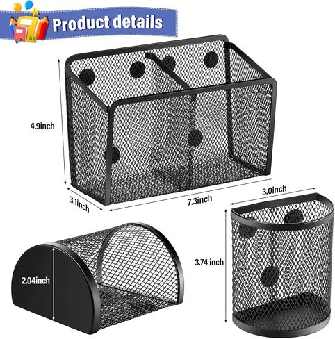 6 Pack Magnetic Pencil Holder Metal Magnet Locker Organizers Magnet Mesh Basket Storage Desk Organizers Magnets Pen Holder Locker Accessories for School Whiteboard Refrigerator Office Supplies in Saudi Arabia