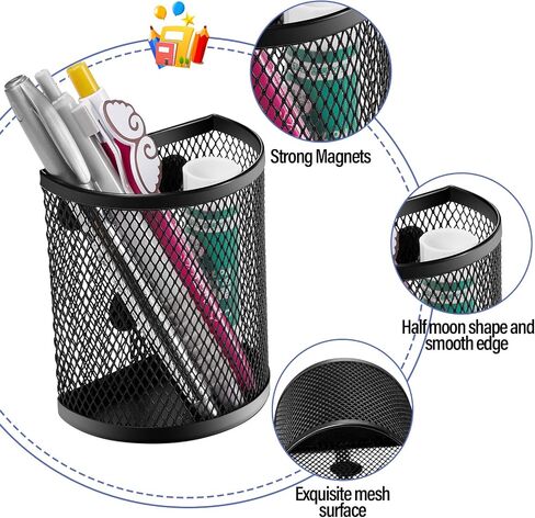 6 Pack Magnetic Pencil Holder Metal Magnet Locker Organizers Magnet Mesh Basket Storage Desk Organizers Magnets Pen Holder Locker Accessories for School Whiteboard Refrigerator Office Supplies in Saudi Arabia