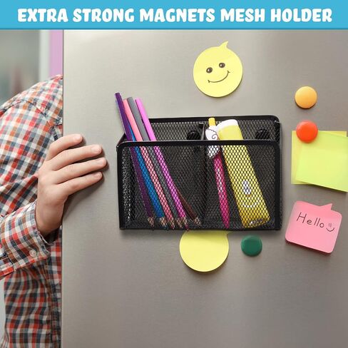 6 Pack Magnetic Pencil Holder Metal Magnet Locker Organizers Magnet Mesh Basket Storage Desk Organizers Magnets Pen Holder Locker Accessories for School Whiteboard Refrigerator Office Supplies in Saudi Arabia