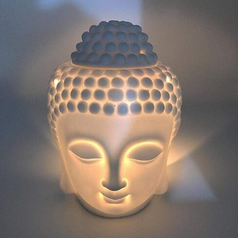 1PCS Ceramic Buddha Head Essential Oil Burner with Candle Spoon, Aromatherapy Wax Melt Burners Oil Diffuser Tealight Candle Holders Buddha Ornament for Yoga Spa Home Bedroom Decor Gift (White) in Saudi Arabia