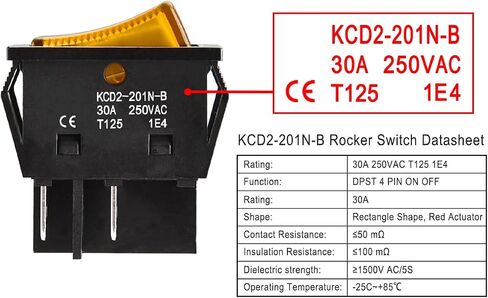 High Current Rocker Switch, 30A 250VAC, ON-OFF 2 Position, DPST, 4 Terminals, T125, with Waterproof Cover (2, Orange), KCD2-201N-B in Saudi Arabia