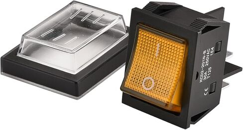 High Current Rocker Switch, 30A 250VAC, ON-OFF 2 Position, DPST, 4 Terminals, T125, with Waterproof Cover (2, Orange), KCD2-201N-B in Saudi Arabia