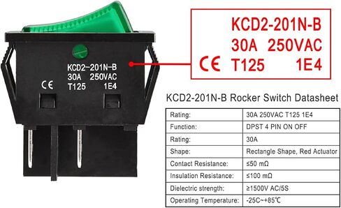 High Current Rocker Switch, 30A 250VAC, ON-OFF 2 Position, DPST, 4 Terminals, T125, with Waterproof Cover (2, Orange), KCD2-201N-B in Saudi Arabia