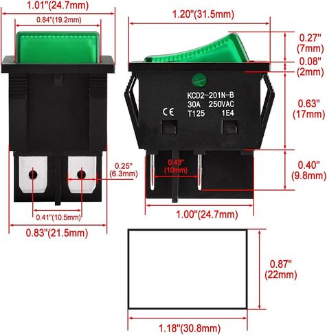 High Current Rocker Switch, 30A 250VAC, ON-OFF 2 Position, DPST, 4 Terminals, T125, with Waterproof Cover (2, Orange), KCD2-201N-B in Saudi Arabia