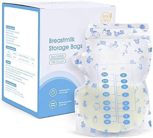 Breastmilk Storage Bags, Breastmilk Cooler Bag, 8 OZ, 100 Count, Spout & Thickened Design, Double Zipper Seal, Fits All adapters, Easy Write-on Label, BPA and BPS-Free in Saudi Arabia
