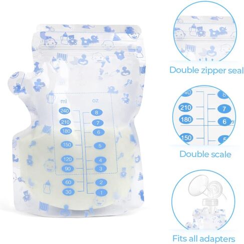 Breastmilk Storage Bags, Breastmilk Cooler Bag, 8 OZ, 100 Count, Spout & Thickened Design, Double Zipper Seal, Fits All adapters, Easy Write-on Label, BPA and BPS-Free in Saudi Arabia