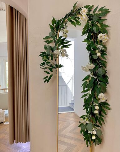 Misspin 2pcs الأوكالبتوس الصناعي والصفصاف الأغصان أوراق إكليل، إكليل مصنوع يدويًا مع زهور لقوس الزفاف الأخضر إكليل خلفية مفرش طاولة ديكور الزفاف (أحمر بورجوندي، 2) in Kuwait