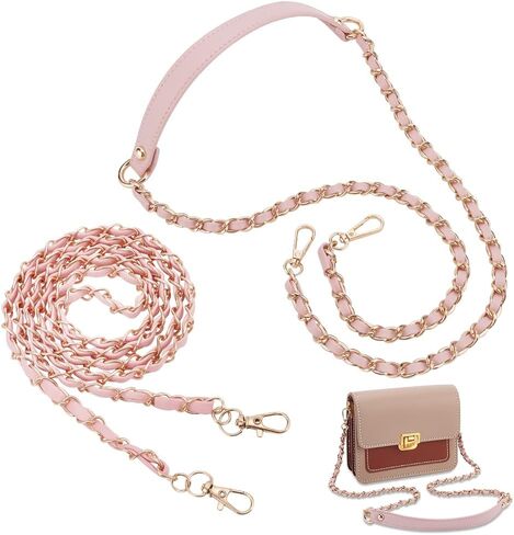 WADORN 2 Styles Braided Leather Bag Straps, Metal PU Leather Woven Crossbody Bag Chain Handbag Chains Purse Straps Shoulder Cross Body Replacement Strap, Pink in Saudi Arabia