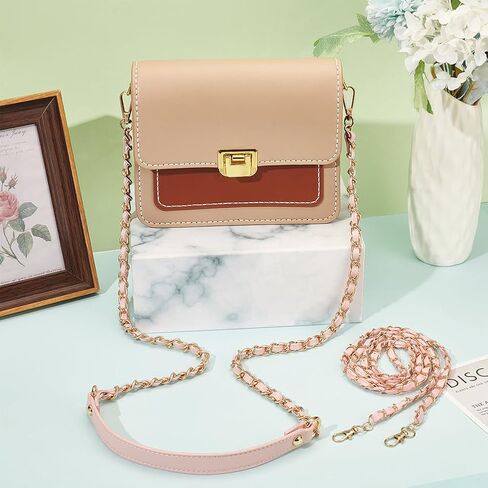 WADORN 2 Styles Braided Leather Bag Straps, Metal PU Leather Woven Crossbody Bag Chain Handbag Chains Purse Straps Shoulder Cross Body Replacement Strap, Pink in Saudi Arabia