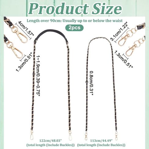 WADORN 2 Styles Braided Leather Bag Straps, Metal PU Leather Woven Crossbody Bag Chain Handbag Chains Purse Straps Shoulder Cross Body Replacement Strap, Pink in Saudi Arabia