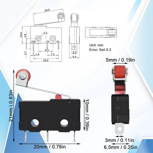 SDTC Tech Micro Limit Switch with Momentary Roller Lever Arm KW12-3 AC 250V 5A SPDT 1NO 1NC Microswitch Normally Open Closed Limit Switch 3 Pins (10 Pieces) in Saudi Arabia