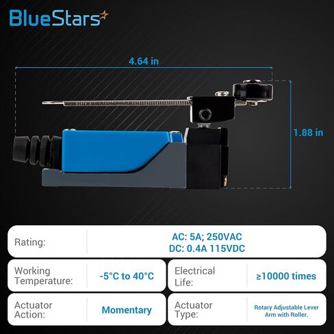 BlueStars Pack of 2 ME-8108 Momentary Roller Lever Arm Limit Switch for CNC Mill Laser Plasma 250VAC/5A Used in Automatic Control of Various Machinery in Saudi Arabia
