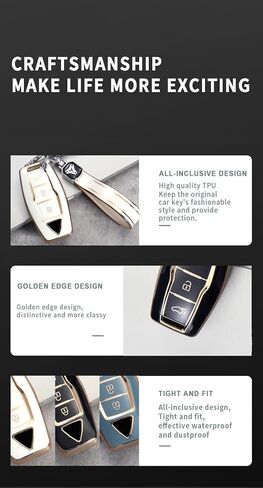 ontto Key Fob Shell Stylish Key Bag Smart Remote Key Cover Gold Edge TPU Key Housing Fit for Mitsubishi Outlander 2022 2023 Key Fob Black in Kuwait