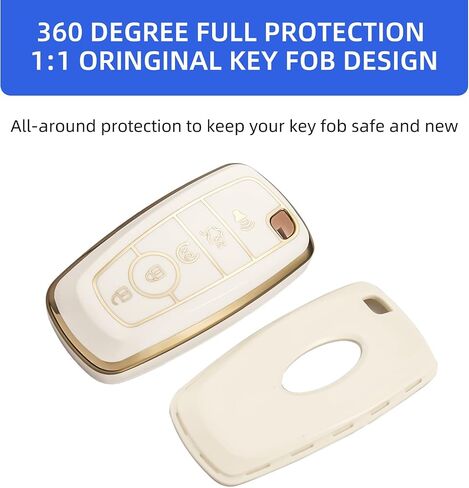 OFFCURVE Key Fob Cover for Ford Fusion Explorer Escape F150 F250 F350 F450 F550 Edge Maverick Expedition Lincoln Aviator 5 Buttons Smart Key Holder, White in Saudi Arabia