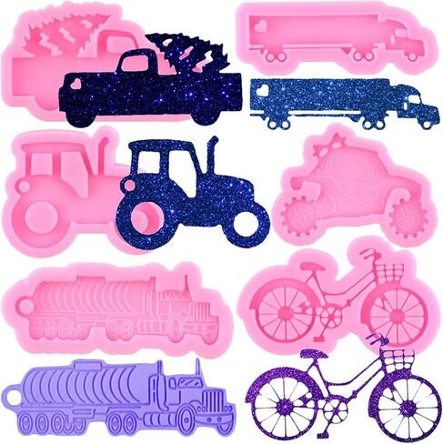 Tractor Silicone Mold Bicycle Resin Molds Truck Van Keychain Resin Casting Molds Car Epoxy Resin Mold for DIY Jewellery Silicone Mold Resin Crafting Set of 6 in Saudi Arabia