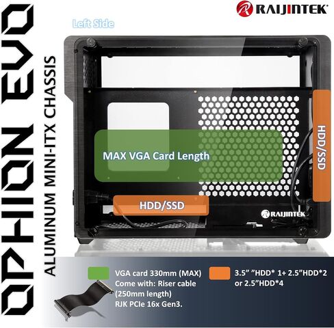 RAIJINTEK OPHION SFF PC Case (Mini-ITX) with Tempered Glass, Max. 330mm VGA Card, ATX PSU, Type-C Hub, Riser Card, 3x2.5" HDD, Magnetic Design Dust Filter in Saudi Arabia