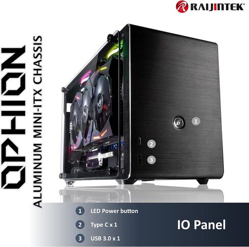 RAIJINTEK OPHION SFF PC Case (Mini-ITX) with Tempered Glass, Max. 330mm VGA Card, ATX PSU, Type-C Hub, Riser Card, 3x2.5" HDD, Magnetic Design Dust Filter in Saudi Arabia