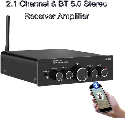 مضخم صوت استقبال، بلوتوث 5.0 مضخم صوت هاي فاي، مكبر صوت ستيريو لسطح المكتب 2.1 قناة، مضخم صوت يعمل مع صوت جهير وتحكم ثلاثي 600 وات in Kuwait