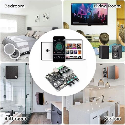 لوحة مضخم الصوت، آريليك واي فاي وبلوتوث 5.0، زوج ستيريو 50W2 + مضخم صوت استيريو فئة فرعية 100 وات، لوحة مضخم صوت منزلي متعددة الغرف/متعددة المناطق لمكبر الصوت DIY-Up2stream Amp 2.1 in Kuwait