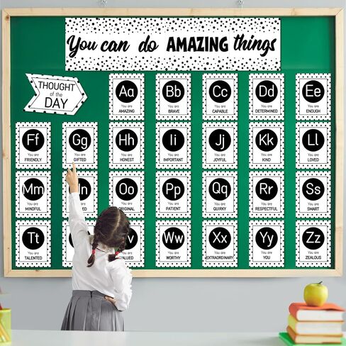Bulletin Board Letters - ABC Alphabet with Growth Mindset Posters, Black and White Dual-Purpose Resource Motivational Banner English Learning Poster School Classroom Wall Decor for Preschool Supplies in Kuwait