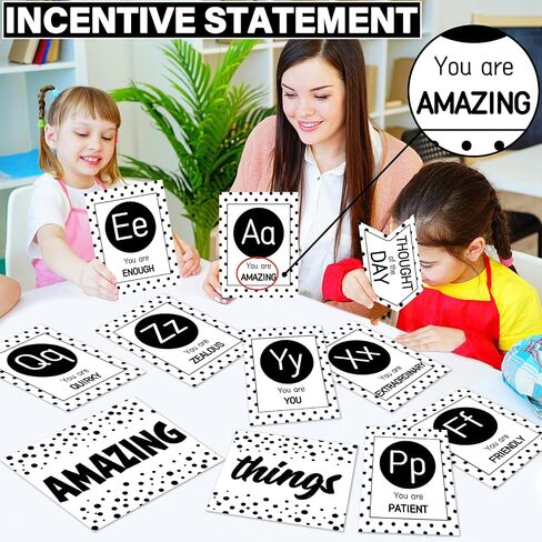 Bulletin Board Letters - ABC Alphabet with Growth Mindset Posters, Black and White Dual-Purpose Resource Motivational Banner English Learning Poster School Classroom Wall Decor for Preschool Supplies in Kuwait