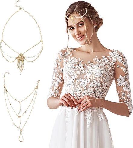 DOCILA Head Chain Finger Ring Bracelet Set Hand Jewelry Gold Hair Chains Headbands Festival Parties Wedding Costume Hair Accessories For Women and Girls in Saudi Arabia