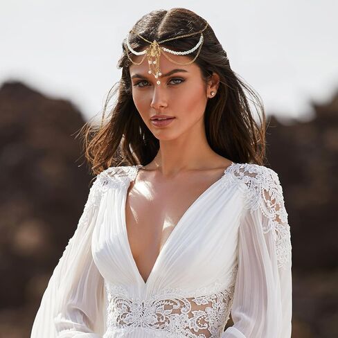 DOCILA Head Chain Finger Ring Bracelet Set Hand Jewelry Gold Hair Chains Headbands Festival Parties Wedding Costume Hair Accessories For Women and Girls in Saudi Arabia