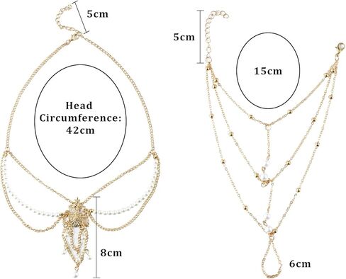 DOCILA Head Chain Finger Ring Bracelet Set Hand Jewelry Gold Hair Chains Headbands Festival Parties Wedding Costume Hair Accessories For Women and Girls in Saudi Arabia