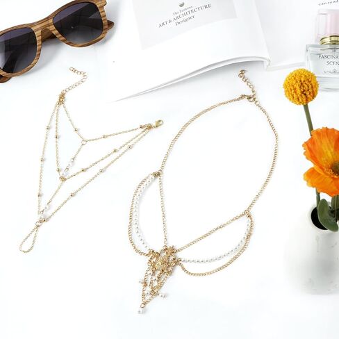DOCILA Head Chain Finger Ring Bracelet Set Hand Jewelry Gold Hair Chains Headbands Festival Parties Wedding Costume Hair Accessories For Women and Girls in Saudi Arabia