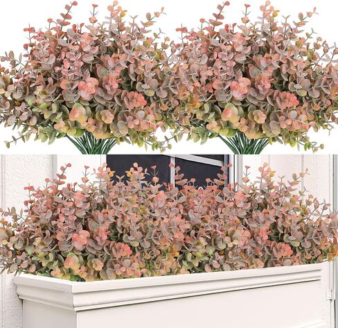 TOCHGREEN 8 Bundles Artificial Eucalyptus Leaves Plants Outdoor UV Resistant Faux Plastic Boxwood Shrubs Fake Greenery Plants for Home Farmhouse Porch Patio Window Garden Decoration (green) in Saudi Arabia