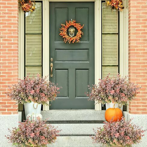 TOCHGREEN 8 Bundles Artificial Eucalyptus Leaves Plants Outdoor UV Resistant Faux Plastic Boxwood Shrubs Fake Greenery Plants for Home Farmhouse Porch Patio Window Garden Decoration (green) in Saudi Arabia