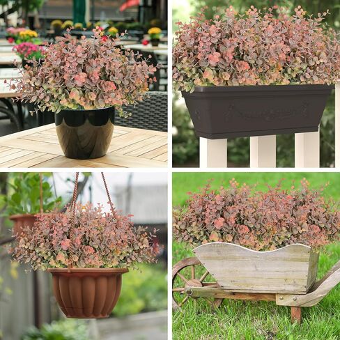 TOCHGREEN 8 Bundles Artificial Eucalyptus Leaves Plants Outdoor UV Resistant Faux Plastic Boxwood Shrubs Fake Greenery Plants for Home Farmhouse Porch Patio Window Garden Decoration (green) in Saudi Arabia