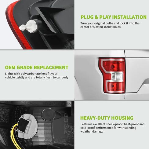AUTOSAVER88 Taillights Assembly Rear Brake Lamps Replacement Compatible With 2015 2016 2017 2018 2019 2020 Ford F150 F-150, NOT Compatible with Factory LED, Passenger and Driver Side in Saudi Arabia