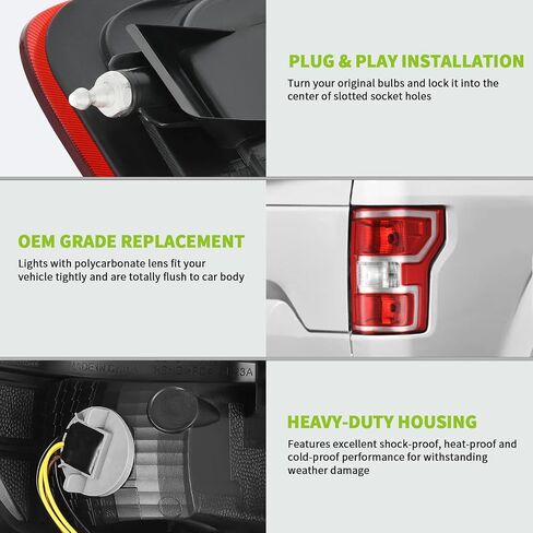AUTOSAVER88 Taillights Assembly Rear Brake Lamps Replacement Compatible With 2015 2016 2017 2018 2019 2020 Ford F150 F-150, NOT Compatible with Factory LED, Passenger and Driver Side in Saudi Arabia